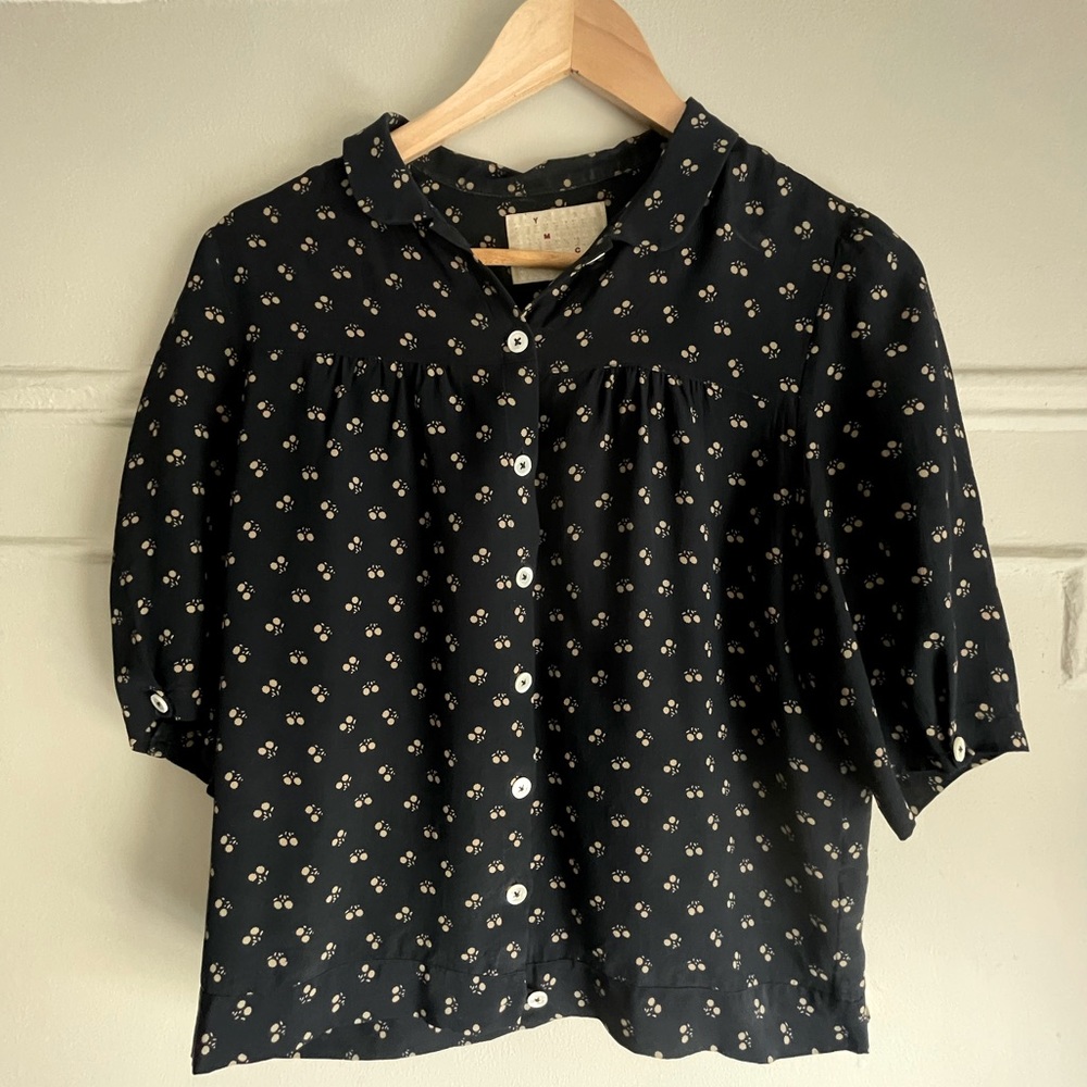 YMC London You Must Create Silk Peter Pan Collar Blouse